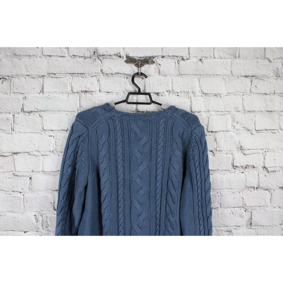 LL Bean Double L Blue Cotton Mixed-Cable Crewneck Pullover Sweater 1X - Picture 7 of 9